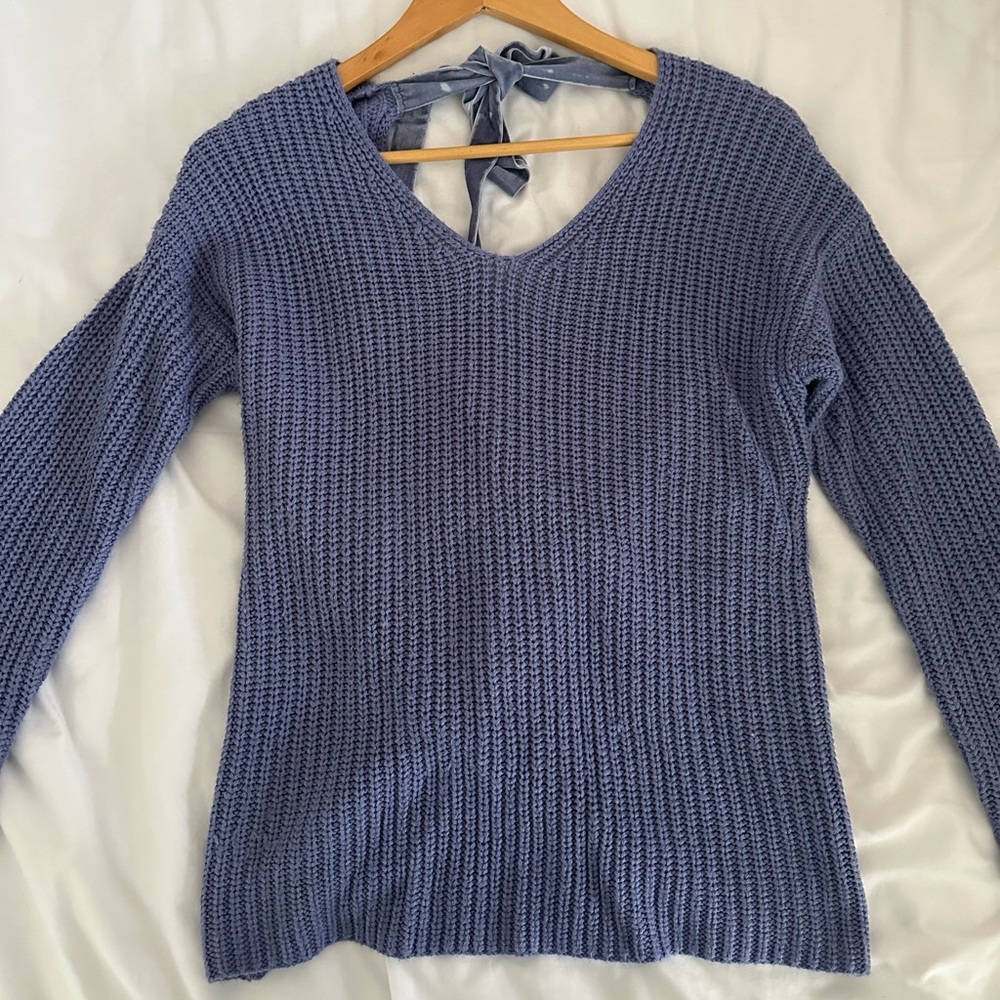 purple open back knit top